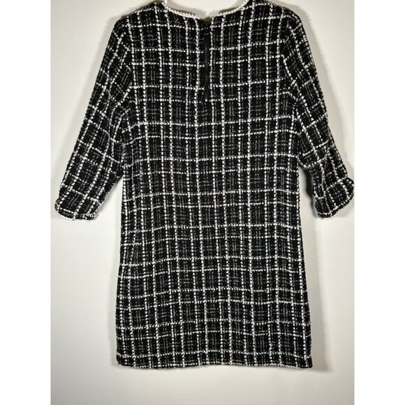 GILLI Plaid Tweed Shift Dress Classic Quiet Luxury Black and White Size Small - Picture 4 of 7